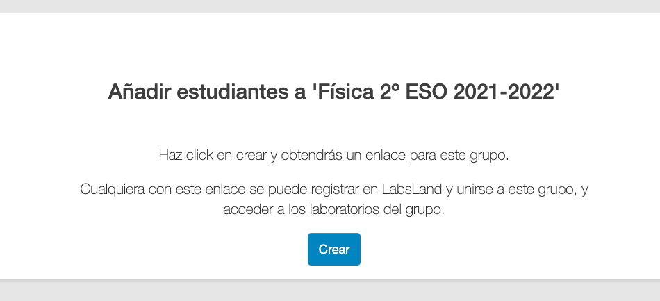 Pantalla LabsLand de confirmación para crear un enlace de acceso para estudiantes