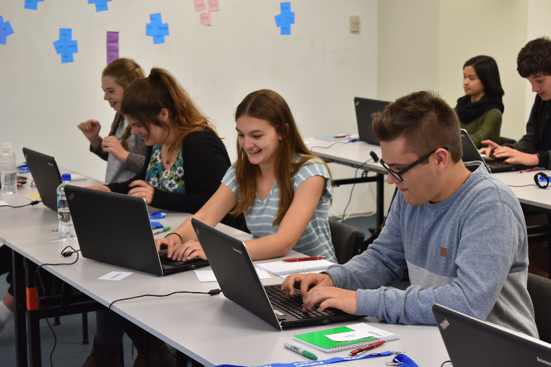Students working in school setting